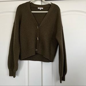Madewell Olive Green Balloon Sleeve Cropped Cardigan